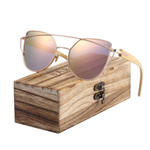 Load image into Gallery viewer, BARCUR Bamboo Cat Eye Sunglasses Polarized Metal Frame Wood Glasses Lady Luxury Fashion Sun Shades With Box Free