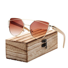 Load image into Gallery viewer, BARCUR Bamboo Cat Eye Sunglasses Polarized Metal Frame Wood Glasses Lady Luxury Fashion Sun Shades With Box Free