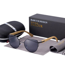 Load image into Gallery viewer, BARCUR Bamboo Cat Eye Sunglasses Polarized Metal Frame Wood Glasses Lady Luxury Fashion Sun Shades With Box Free