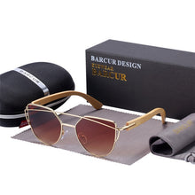 Load image into Gallery viewer, BARCUR Bamboo Cat Eye Sunglasses Polarized Metal Frame Wood Glasses Lady Luxury Fashion Sun Shades With Box Free