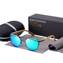 Load image into Gallery viewer, BARCUR Bamboo Cat Eye Sunglasses Polarized Metal Frame Wood Glasses Lady Luxury Fashion Sun Shades With Box Free
