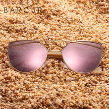 Load image into Gallery viewer, BARCUR Bamboo Cat Eye Sunglasses Polarized Metal Frame Wood Glasses Lady Luxury Fashion Sun Shades With Box Free
